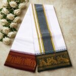 Pure Cotton Dhoti with Green and Maroon Border Best Quality - Image 2