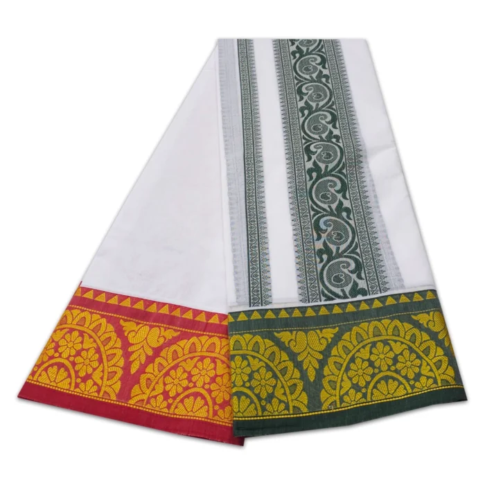 Flowers Design Embose white Premium Quality Cotton Dhoti 9X5 - Image 2