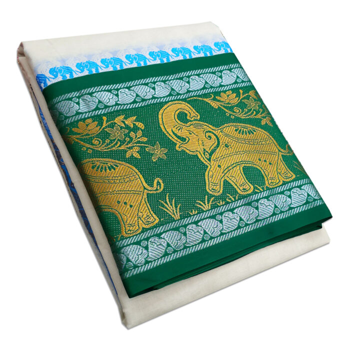 Fancy Elephant Designed 11" Border Dhoti - Image 1