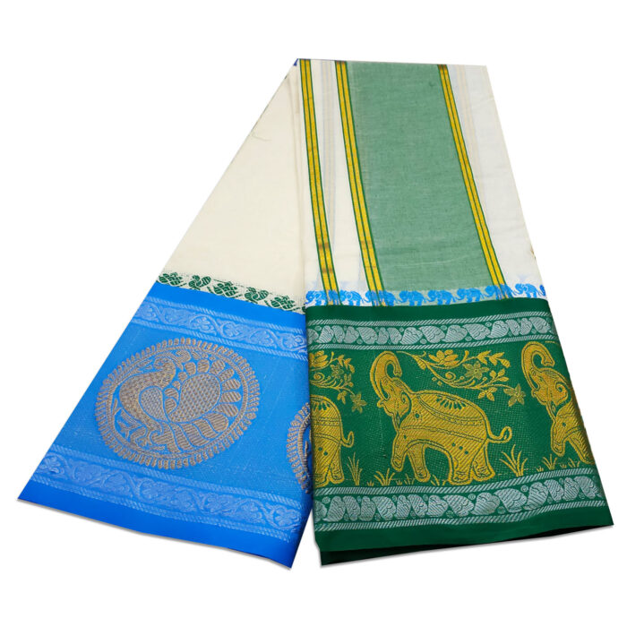 Fancy Elephant Designed 11" Border Dhoti - Image 2