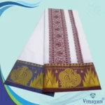 Dual Flower Designed Embose white Premium Quality Cotton Dhoti 9X5 - Image 2