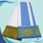 Leafs Designed Embose white Premium Quality Cotton Dhoti 9X5 - Image 2