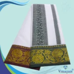 Kodi Flower Design Embose white Premium Quality Cotton Dhoti 9X5 - Image 2