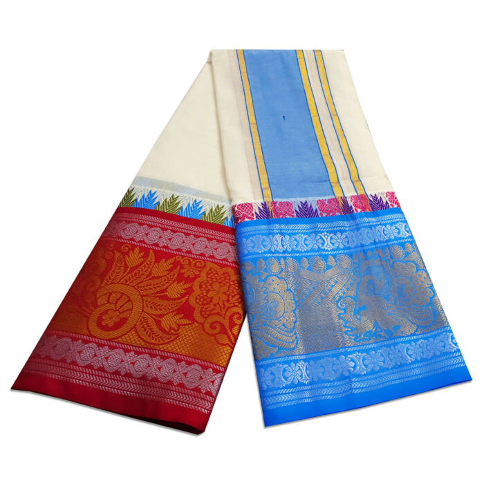 Peacock Meena Jaquad 10" Border Dhoti - Image 2