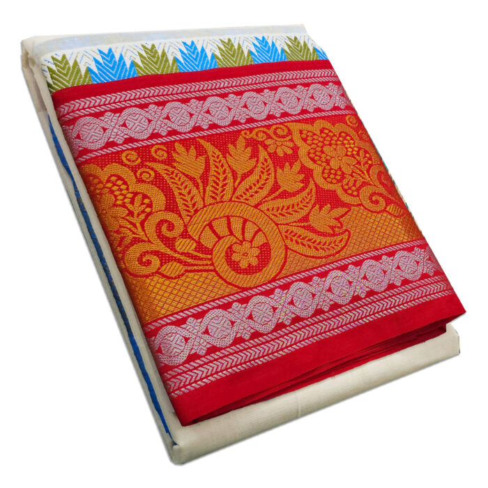 Peacock Meena Jaquad 10" Border Dhoti - Image 1