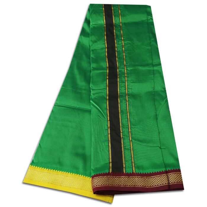 Light Green Colour art Silk MayilKan Colour Dhoti - Image 2