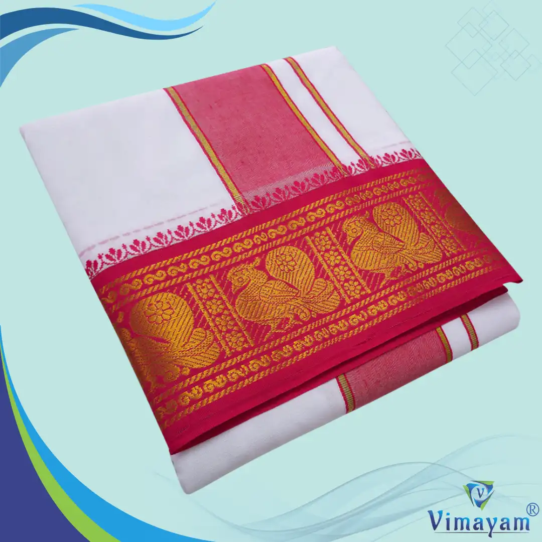 5 Inch Jaquad Rose Border-3 Premium quality Rose and Anandha Blue Border Dhoti(Assorted border Designs) - Image 1