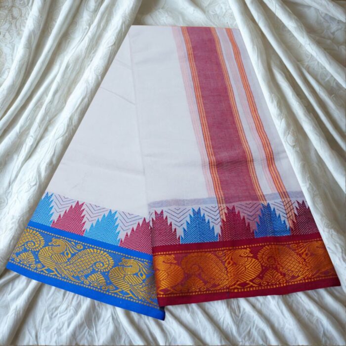 Premium Cotton 5" Double Colour Border White Dhoti - Image 2