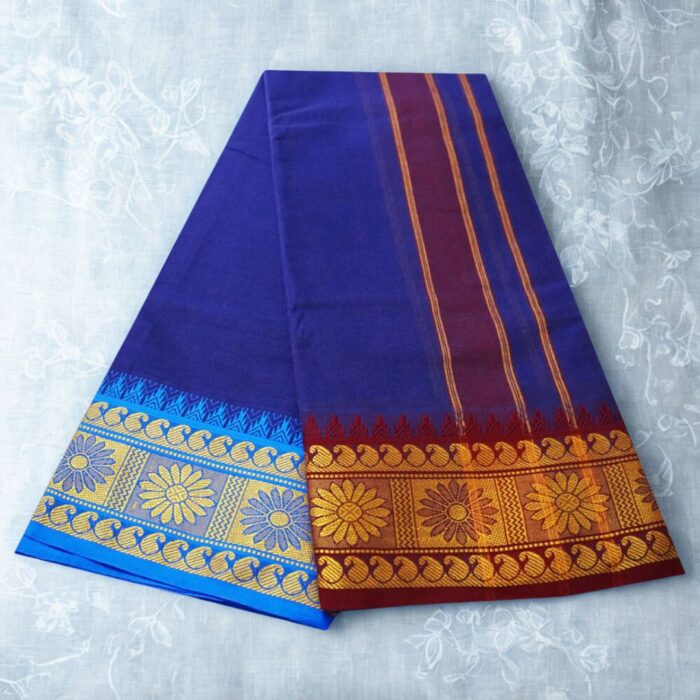 Blue Cotton Colour Fine Quality Dhoti 5 Inch Border - Image 2