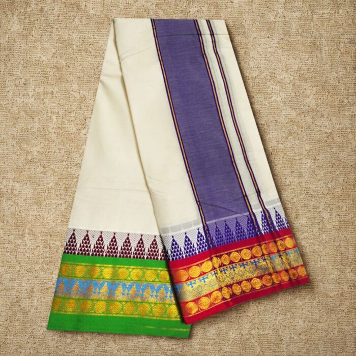 Temple Border Half White Premium Quality Dhoti - Image 2