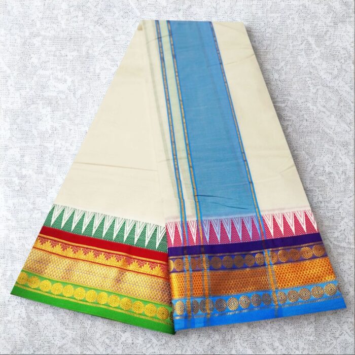 Temple Border Half White Premium Quality Dhoti - Image 2