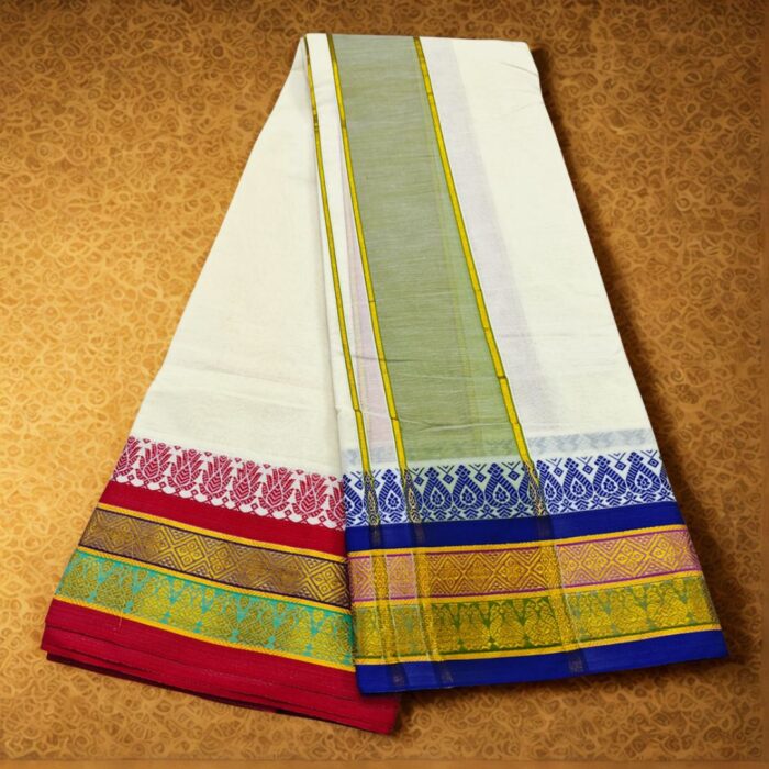 Temple Border Half White Premium Quality Dhoti - Image 2