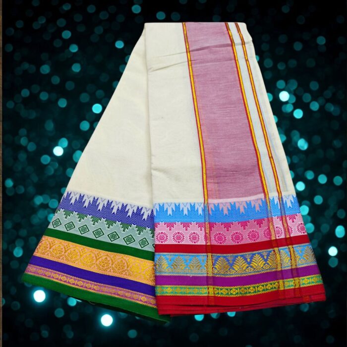 Temple Border Half White Premium Quality Dhoti - Image 2