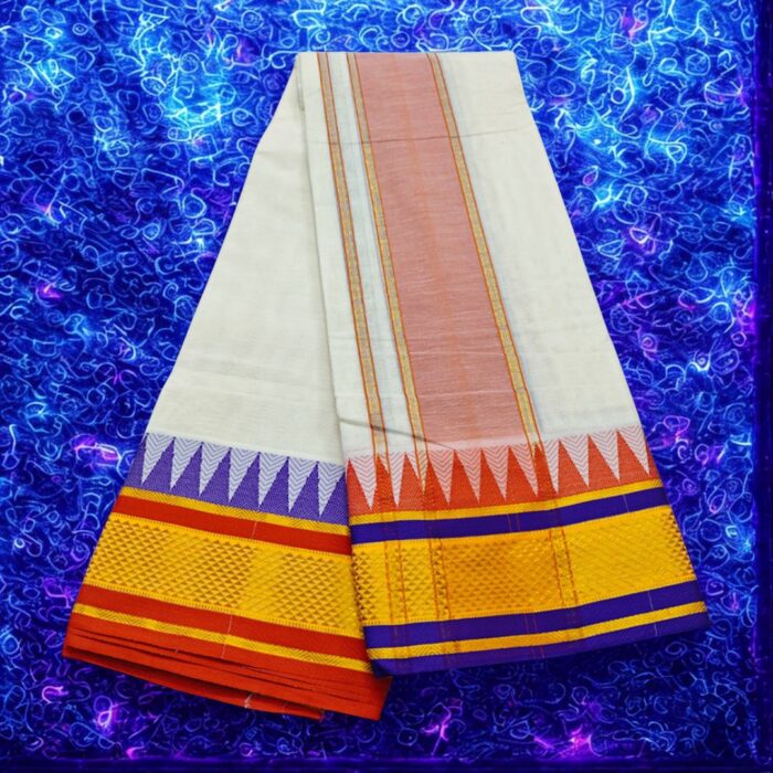 Temple Border Half White Premium Quality Dhoti - Image 2