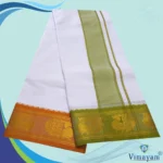 Pure Cotton Dhoti Premium Quality with Olive Green and Matching Border - Image 2