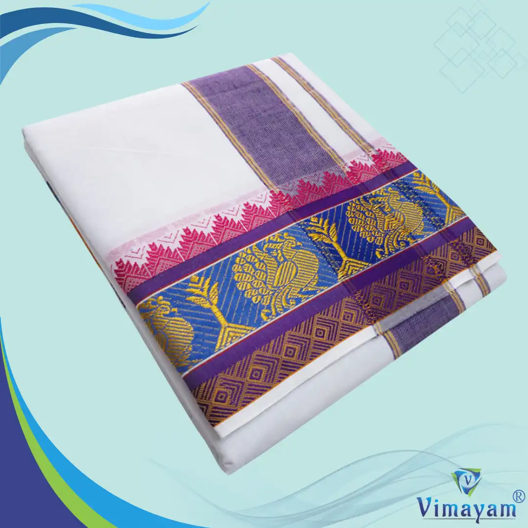 Mayil Peacock Designed Pure Cotton Dhoti Premium Quality - Image 1