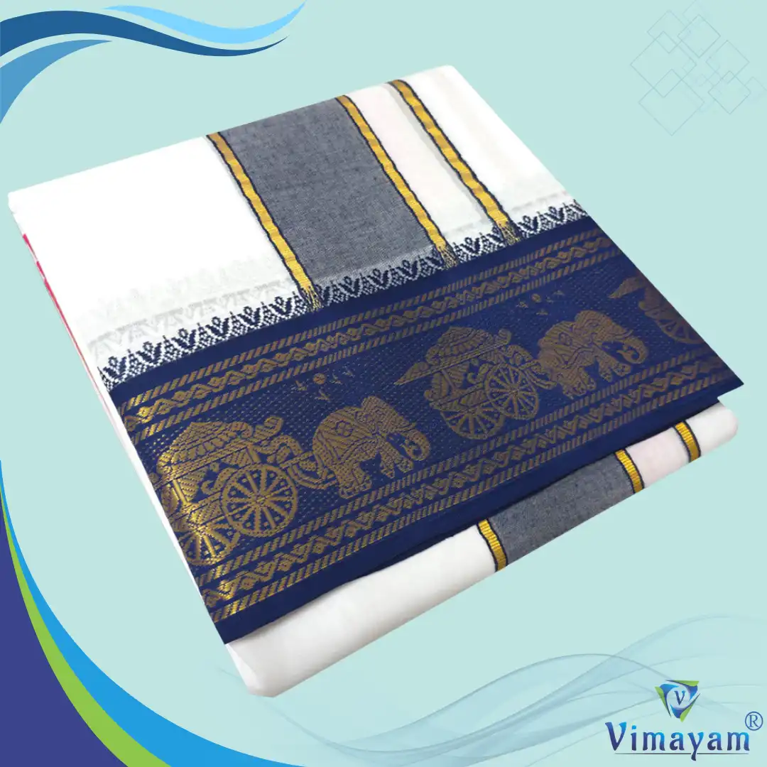 Blue Rose Premium quality Blue and Rose Border Dhoti(Assorted border Designs) - Image 1