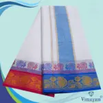 Flower Designed multicolour temple border dhoti - Image 2