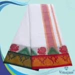 Flower Peacock Designed multicolour temple border dhoti - Image 2