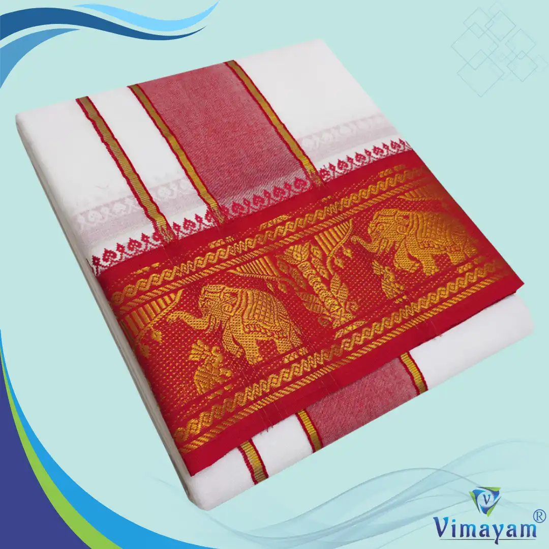 Red Green Premium quality Red and Green Border Dhoti(Assorted border Designs) - Image 1