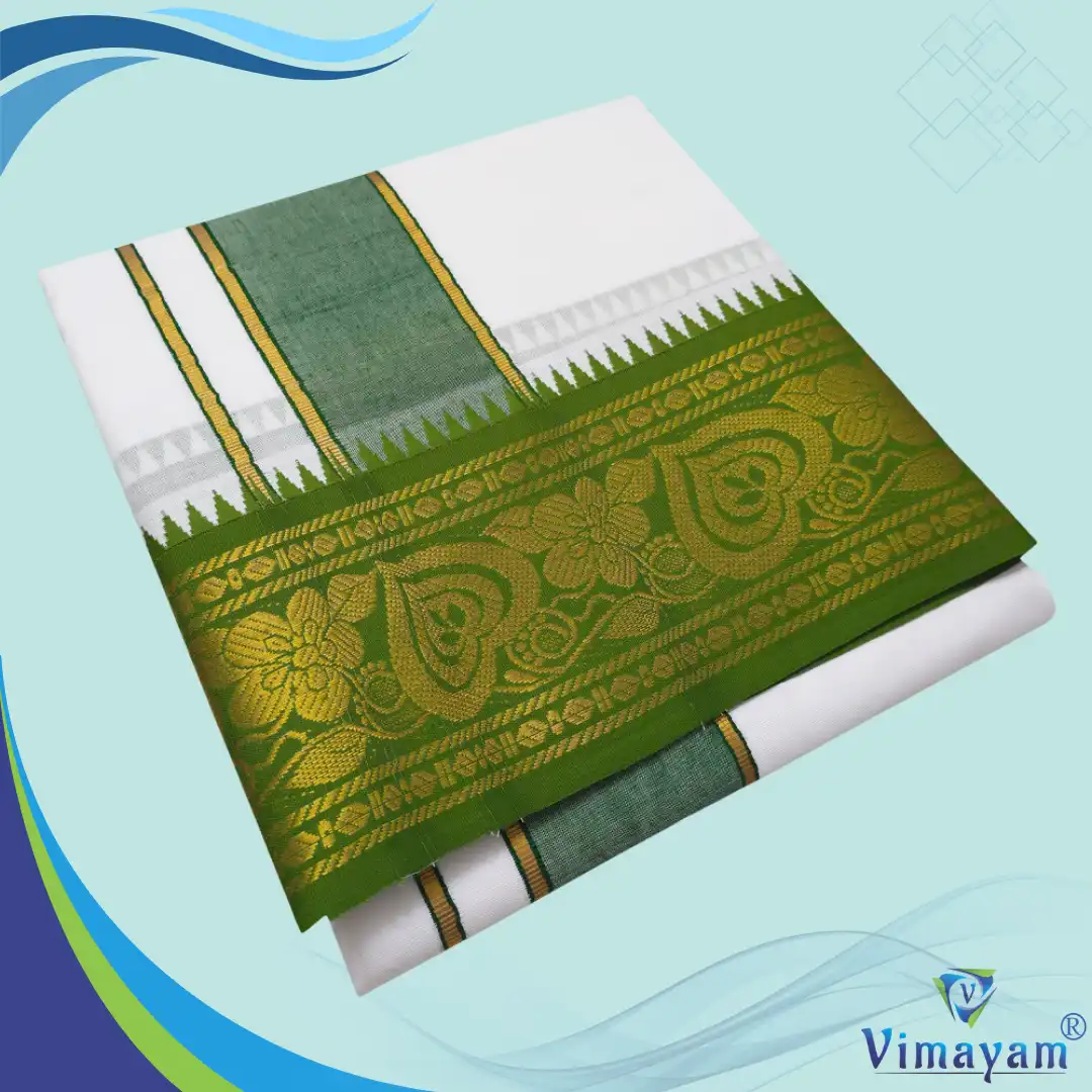 chattini & Orange Premium quality Green and Orange Border Dhoti(Assorted border Designs) - Image 1