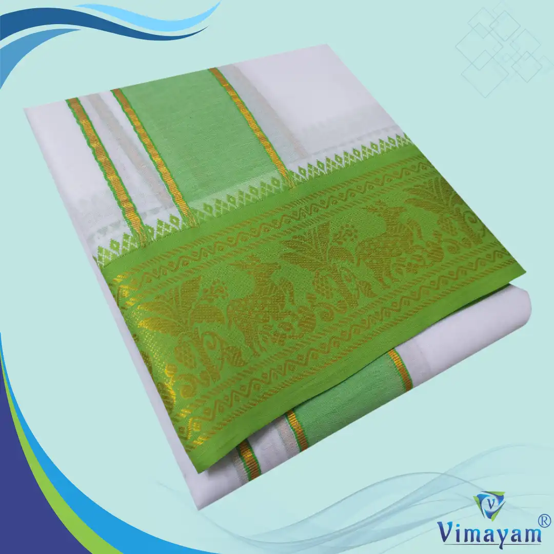 green Brown Premium quality Green and Brown Border Dhoti(Assorted border Designs) - Image 1