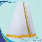 1 inch golden zari premium quality art silk white dhoti - Image 2